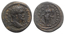 Septimius Severus (193-211). Cilicia, Seleucia ad Calycadnum. Æ (21mm, 3.48g, 6h). Laureate head r. R/ Tyche standing l., holding rudder and cornucopi...