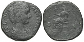 Julia Domna (Augusta, 193-217). Æ Sestertius (30mm, 26.33g, 6h). Rome, 193-6. Draped bust r. R/ Vesta seated l., holding palladium and sceptre. RIC IV...