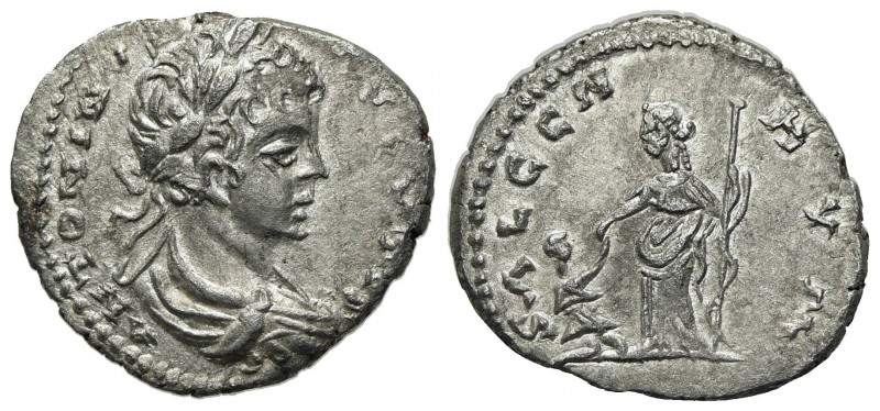 Caracalla (198-217). AR Denarius (18mm, 2.92g, 6h). Laodicea, 199-200. Laureate,...