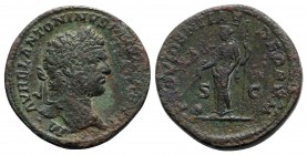 Caracalla (198-217). Æ Sestertius (31.5mm, 28.24g, 12h). Rome, AD 213. Laureate bust r. R/ Providentia standing slightly l., holding sceptre and wand ...