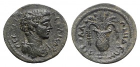 Geta (Caesar, 198-209). Lydia, Apollonis. Æ (19mm, 3.71g, 12h). Bareheaded and draped bust r. R/ Vase containing poppies and grain ears. GRPC 63; SNG ...