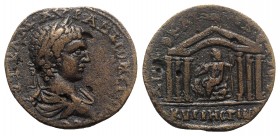 Elagabalus (218-222). Cyrrhestica, Cyrrhus. Æ (28mm, 18.22g, 6h). Laureate and draped bust r. R/ Hexastyle temple within which seated statue of Zeus K...