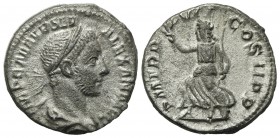 Severus Alexander (222-235). AR Denarius (18mm, 2.92g, 6h). Rome, AD 227. Laureate, draped and cuirassed bust r. R/ Pax advancing l., holding sceptre ...