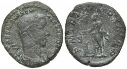 Severus Alexander (222-235). Æ Sestertius (31mm, 20.50g, 12h). Rome, AD 227. Laureate, draped and cuirassed bust r. R/ Alexander standing l., holding ...