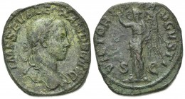 Severus Alexander (222-235). Æ Sestertius (30mm, 19.69g, 12h). Rome, AD 231. Laureate bust r., slight drapery. R/ Victory standing l., holding wreath ...