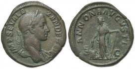 Severus Alexander (222-235). Æ Sestertius (32mm, 23.09g, 12h). Rome, AD 231. Laureate bust r., draped on far shoulder. R/ Annona standing l., holding ...
