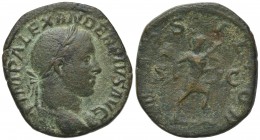 Severus Alexander (222-235). Æ Sestertius (30mm, 17.51 g, 1h). Rome, AD 232. Laureate bust r., slight drapery. R/ Mars advancing r., holding spear and...
