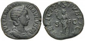 Julia Mamaea (Augusta, 222-235). Æ Sestertius (31mm, 19.69g, 12h). Rome, AD 228. Draped bust r., wearing stephane. R/ Felicitas standing l., legs cros...