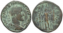 Maximinus I (235-238). Æ Sestertius (30mm, 18.76g, 12h). Rome, AD 236. Laureate, draped and cuirassed bust r. R/ Maximinus standing l., raising hand a...