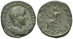 Gordian III (238-244). Æ Sestertius (31mm, 20.54g, 12h). Rome, AD 240. Laureate, draped and cuirassed bust r. R/ Securitas seated l., holding sceptre ...