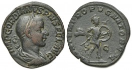 Gordian III (238-244). Æ Sestertius (30mm, 19.52g, 12h). Rome, 240-4. Laureate, draped and cuirassed bust r. R/ Mars advancing r., holding shield and ...
