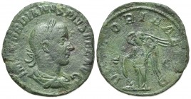 Gordian III (238-244). Æ Sestertius (29mm, 16.68g, 11h). Rome, AD 243. Laureate, draped and cuirassed bust r. R/ Victory standing l., holding palm fro...