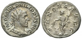 Philip I (244-249). AR Antoninianus (22mm, 3.59g, 12h). Rome, 244-7. Radiate, draped and cuirassed bust r. R/ Annona standing l., holding grain ears o...