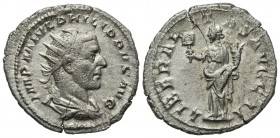 Philip I (244-249). AR Antoninianus (23mm, 3.50g, 6h). Rome, AD 245. Radiate, draped and cuirassed bust r. R/ Liberalitas standing l., holding abacus ...