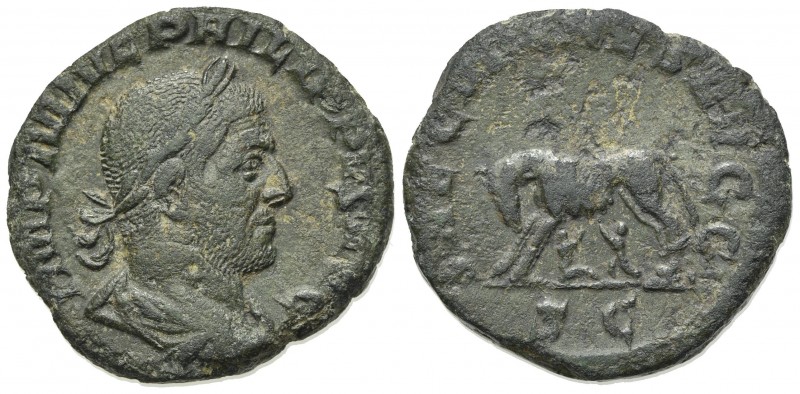 Philip I (244-249). Æ Sestertius (28mm, 15.94g, 6h). Rome, AD 249. Laureate, dra...