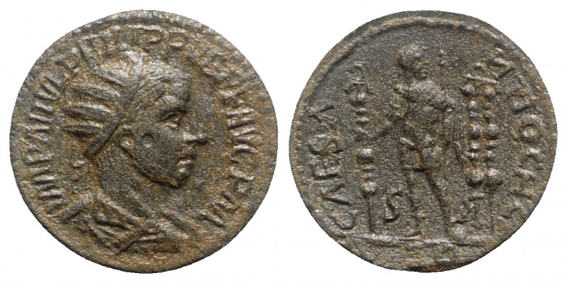 Philip I (244-249). Pisidia, Antioch. Æ (26mm, 9.81g, 12h). Radiate, draped and ...
