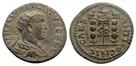 Philip I (244-249). Pisidia, Antioch. Æ (25mm, 10.71g, 6h). Radiate, draped and cuirassed bust r., seen from behind. R/ Aquila between two signa. SNG ...