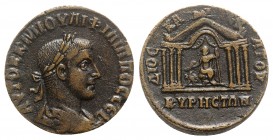 Philip I (244-249). Cyrrhestica, Cyrrhus. Æ (27mm, 14.31g, 6h). Laureate, draped and cuirassed bust r. R/ Hexastyle temple within which seated statue ...