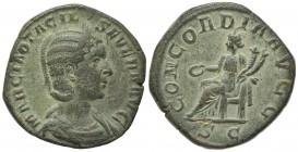 Otacilia Severa (Augusta, 244-249). Æ Sestertius (28mm, 15.58g, 1h). Rome, AD 246. Draped bust r., wearing stephane. R/ Concordia seated l., holding p...