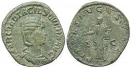 Otacilia Severa (Augusta, 244-249). Æ Sestertius (29mm, 19.53g, 12h). Rome, AD 249. Draped bust r., wearing stephane. R/ Pietas standing l., raising h...