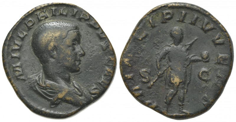 Philip II (Caesar, 244-247). Æ Sestertius (28mm, 16.46g, 12h). Rome, AD 245. Bar...