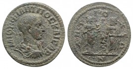 Philip II (Caesar, 244-247). Caria, Antioch ad Maeandrum. Æ (31mm, 9.73g, 6h). Bare-headed, draped and cuirassed bust r. R/ Hygieia standing r., feedi...