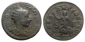 Philip II (247-249). Pisidia, Antioch. Æ (27mm, 11.77g, 6h). Radiate, draped and cuirassed bust r., seen from behind. R/ Pax walking l., holding branc...