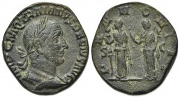 Trajan Decius (249-251). Æ Sestertius (28mm, 12.78g, 12h). Rome, 249-251. Laureate, draped, and cuirassed bust r. R/ The two Pannonias standing facing...