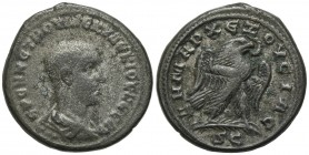 Herennius Etruscus (Caesar, 249-251). Antioch. BI Tetradrachm (27mm, 12.68g, 12h), AD 250-1. Draped and cuirassed bust r.; pellets below. R/ Eagle sta...