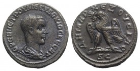 Herennius Etruscus (Caesar, 249-251). Antioch. BI Tetradrachm (26mm, 12.46g, 1h), AD 251. Draped and cuirassed bust r.; five pellets below. R/ Eagle s...