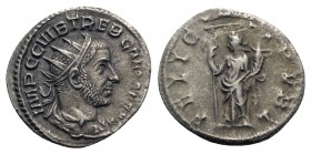 Trebonianus Gallus (251-253). AR Antoninianus (21mm, 3.28g, 6h). Rome, 251-2. Radiate, draped and cuirassed bust r., seen from behind. R/ Felicitas st...