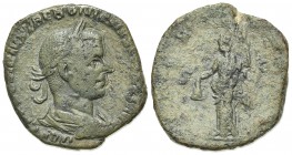 Trebonianus Gallus (251-253). Æ Sestertius (28mm, 15.27g, 6h). Rome, 251-2. Laureate, draped and cuirassed bust r. R/ Libertas standing l., holding pi...