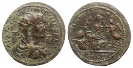 Trebonianus Gallus (251-253). Cilicia, Tarsus. Æ (34mm, 15.62g, 12h). Radiate, draped and cuirassed bust r. R/ Veiled Tyche seated l. on rock, crowned...