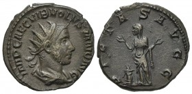 Volusian (251-253). AR Antoninianus (20.5mm, 3.36g, 2h). Rome. Radiate, draped and cuirassed bust r. R/ Pietas standing facing, head l., both hands ra...