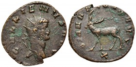 Gallienus (253-268). Antoninianus (21mm, 3.18g, 6h). Rome, 267-8. Radiate head r. R/ Stag standing l.; X in exergue. RIC V 179; RSC 160. VF