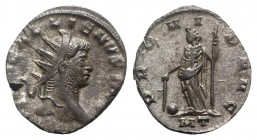 Gallienus (253-268). Antoninianus (21mm, 4.45g, 6h). Mediolanum, 260-8. Radiate head r. R/ Providentia standing l., holding globe and sceptre; MT. RIC...