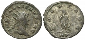 Gallienus (253-268). AR Antoninianus (23mm, 3.28g, 6h). Mediolanum, 266-7. Radiate bust r.; slight drapery. R/ Aesculapius standing l., holding serpen...