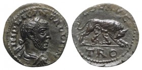 Gallienus (253-268). Troas, Alexandria. Æ (21.5mm, 5.42g, 12h). Laureate, draped and cuirassed bust r. R/ She-wolf standing r., suckling Twins. Bellin...