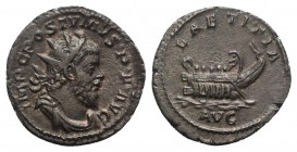 Postumus (260-269). AR Antoninianus (23mm, 4.57g, 6h). Treveri, AD 261. Radiate, draped and cuirassed bust r. R/ Galley l. RIC V 73; RSC 167a. Good VF
