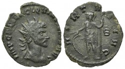 Quintillus (AD 270). Radiate (22mm, 1.85g, 12h). Mediolanum. Radiate, draped and cuirassed bust r. R/ Virtus standing l., holding shield set on ground...