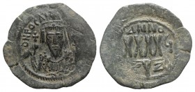 Phocas (602-610). Æ 40 Nummi (32mm, 11.14g, 12h). Cyzicus, year 6 (607/8). Crowned facing bust, wearing consular robes, holding mappa and eagle sceptr...