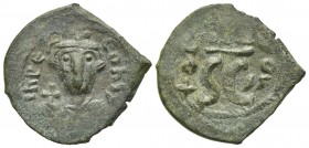 Constans II (641-668). Æ 40 Nummi (25mm, 4.14g, 6h). Syracuse, 641-644. Crowned and draped facing bust, holding globus cruciger. R/ Large m; A/N/A N/Є...