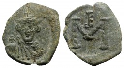 Constans II (641-668). Æ 40 Nummi (25mm, 4.00g, 6h). Syracuse. Crowned facing bust, holding globus cruciger. R/ Large M; monogram above, SCL below. MI...