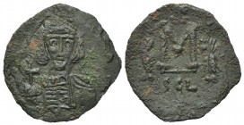 Constantine IV (668-685). Æ 40 Nummi (21.5mm, 2.02g, 6h). Syracuse, 668-674. Helmeted and cuirassed facing bust, holding globus cruciger. R/ Large M; ...