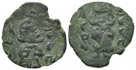 Constantine V and Leo IV (741-775). Æ 40 Nummi (22mm, 2.74g, 6h). Syracuse, 751-775. Constantine standing facing, holding akakia. R/ Leo standing faci...