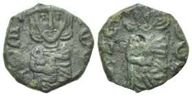 Constantine V and Leo IV (741-775). Æ 40 Nummi (14mm, 2.18g, 6h). Syracuse, 751-775. Constantine standing facing, holding akakia. R/ Leo standing faci...