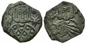 Leo V and Constantine (813-820). Æ 40 Nummi (20mm, 5.07g, 6h). Syracuse. Crowned facing bust of Leo, wearing loros and holding cross potent; star in r...