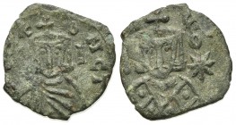 Leo V and Constantine (813-820). Æ 40 Nummi (20mm, 2.53g, 6h). Syracuse. Crowned facing bust of Leo, wearing loros and holding cross potent; star in r...