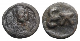 Constantine VII (913-959). Æ (16.5mm, 2.44g, 1h). Cherson mint. Crowned bust facing. R/ Large K over ω. DOC 26; Sear 1771. Rare, VF