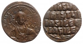 Anonymous, time of Basil II and Constantine VIII, c. 1020-1028. Æ 40 Nummi (31mm, 10.47g, 6h). Uncertain (Thessalonica?) mint. Facing bust of Christ P...